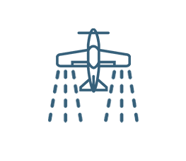 Illustration of a helicopter washing or cleaning with water streams coming from the helicopter's undercarriage.