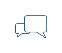 Two speech bubbles, one filled with a check mark, and one with a question mark, representing conversation or communication inquiry.